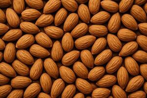 Close up full frame view of natural unshelled almonds forming a textured background photo
