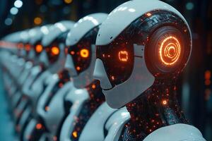 Many robots showing artificial intelligence growth and data analysis photo