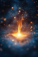 Golden energy erupting from dark matter, creating a magical and surreal scene photo