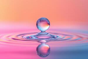 Water drop creating colorful ripples and reflections photo