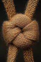 Tight knot connecting two pieces of rope symbolizing unity and strength photo