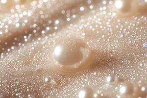 Big pearl resting on a sparkling surface with small pearls around photo