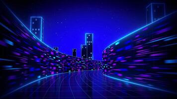 Moving Forward Inside Blue Retro 80s Style Game Tunnel with Turns video