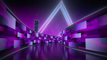 Moving Forward Inside Purple Retro 80s Style Game Tunnel with Turns and Rotating Shapes video