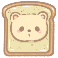 fofa kawaii Urso colocando Está cabeça em uma torrada clipart padaria animal ilustração para crianças adesivos cumprimento cartões sublimação digital planejadores cafeteria temas scrapbooking e construir projetos png