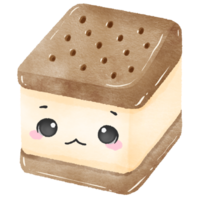fofa kawaii gelo creme sanduíche com fofa face verão sobremesa ilustração com Palha aguarela estilo para crianças adesivos sublimação cumprimento cartões e digital planejadores png
