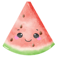 fofa kawaii uma refrescante fatia do Melancia com fofa face verão sobremesa ilustração com Palha aguarela estilo para crianças adesivos sublimação cumprimento cartões e digital planejadores png
