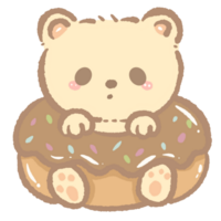 fofa kawaii Urso dentro uma chocolate rosquinha clipart padaria animal ilustração para crianças adesivos cumprimento cartões sublimação digital planejadores cafeteria temas scrapbooking png