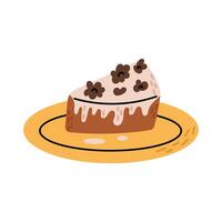 Piece of nuts pie on a plate. Autumn illustration. Flat illustration isolated on white background. vector