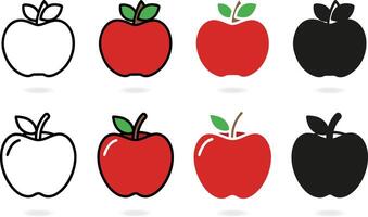 Minimal Apple Icon Set, Flat, Line Art, Solid and Outline Apple Illustrations vector