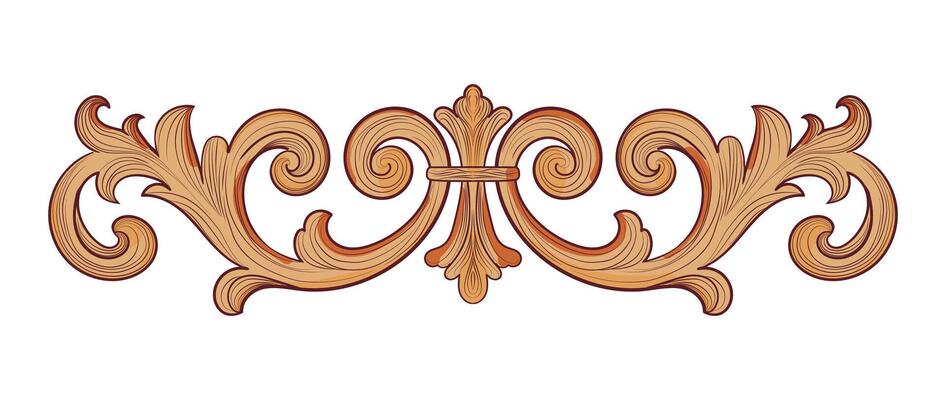 Handdrawn ornament inspired by classical baroque woodcarving. Elegant decorative flourish with engraving style lines, perfect for antique frames, vintage decor, invitations, woodworking