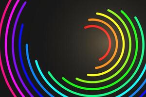 Glowing rainbow colored arcs curve across a dark gradient background vector