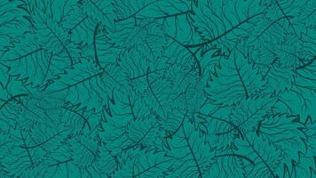 green pattern with leaves background. Hand drawn illustration. vector