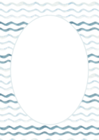 Watercolor marine Card template with blue waves or water flow lines. Circular frame in retro style. Hand drawn simple waved texture. Perfect for cards, posters, party invitations or menu. png