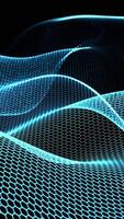 a blue and black background with a pattern of hexagon video