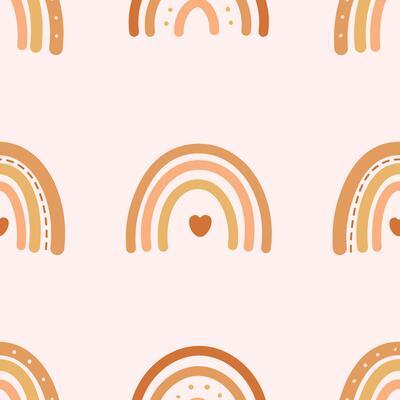 Boho rainbow seamless pattern. Cute pastel baby background. Hand drawn nursery decor