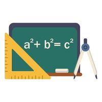 Chalkboard showing mathematical equations and tools vector