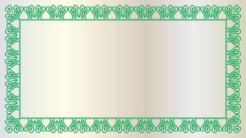 Luxury corner green rectangle certificate border pattern line photo frame islamic wedding invitation white background vector