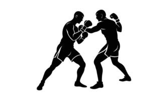 Two boxers silhouette intense boxing match vector