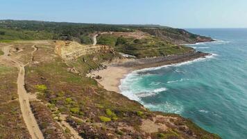 Foz Beach and Cliffs. Atlantic Ocean, Portugal. Aerial View. Moving Forward video