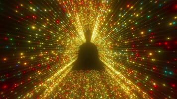 Buddha Silhouette Immersed in a Colorful Sparkling Tunnel Looping Animation video