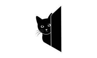 Curious black cat peeking from behind corner vector