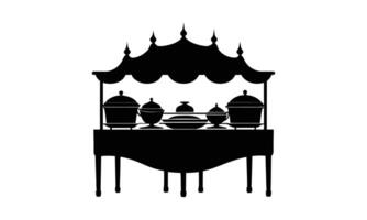 Elegant buffet table with covered dishes food service vector