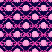 Seamless Pattern of Pink Lily of the Valley Flowers on Dark Background vector