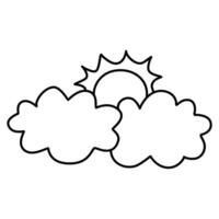Sun behind clouds Partly cloudy weather outline design vector