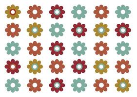 Seamless floral pattern featuring colorful retro flowers arranged in a repeating layout on a white background vector