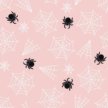 Seamless pattern with spiders and webs on a pink background. graphics. vector