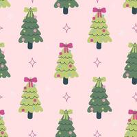 Christmas tree pattern on pink background vector