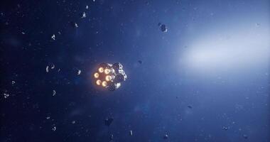 Realistic CGI Spaceship navigating through an asteroid field in deep space video
