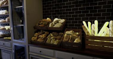 A CGI Freshly baked bread displayed in a cozy bakery setting video