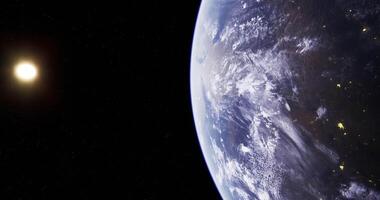 CGI image displays a view of Earth from space, with sun visible. video