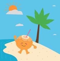 Cute coconut enjoying summer beach vector