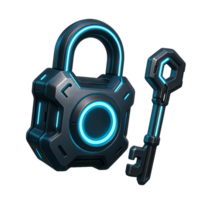Futuristic Lock and Key with Neon Elements for Digital Security png