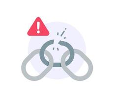 Disconnected, Broken Chain Link and Exclamation Mark Concept vector