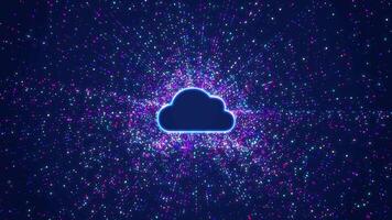 Cloud with distributed data around them represent cloud computing technology, a data management system over the Internet that can be distributed, stored, and accessed efficiently. video