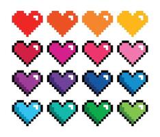 Pixel Heart Shape, 8-Bit Icon, Retro Gaming Symbol in Rainbow Spectrum vector