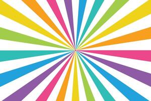 Rainbow Sunburst Centered Background. Multi Color Backdrop with Yellow, Pink, Orange, Blue, Turquoise, Green, and Purple. Bright and Colorful Pattern. vector