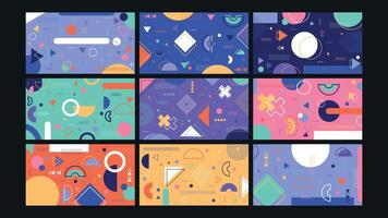 Vibrant geometric patterns in multiple colors vector