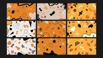 Geometric patterns in orange and black vector