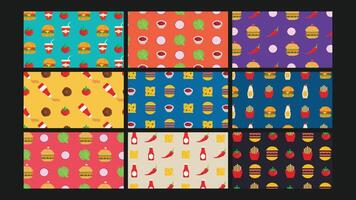 Fast food burger and soda background Set vector