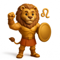 3D Transparent Lion Character with Shield and Zodiac Sign Leo Symbol png