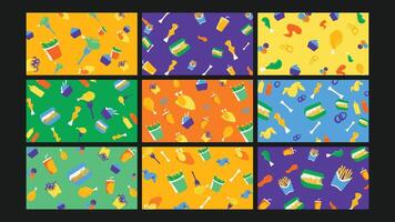 Fast food bucket background Set vector