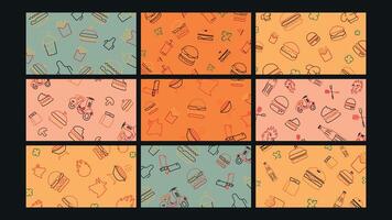 Fast food icons background Set vector