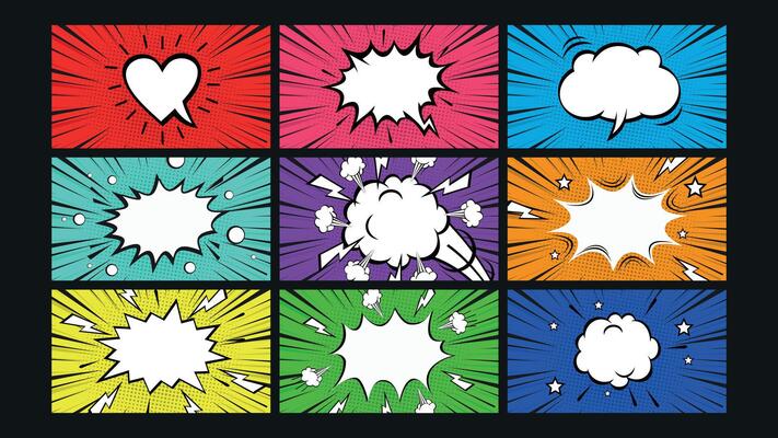 Comic explosion speech bubble background Set