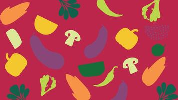 Fresh vegetables on red food background vector