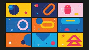 Colorful geometric retro shapes background Set vector